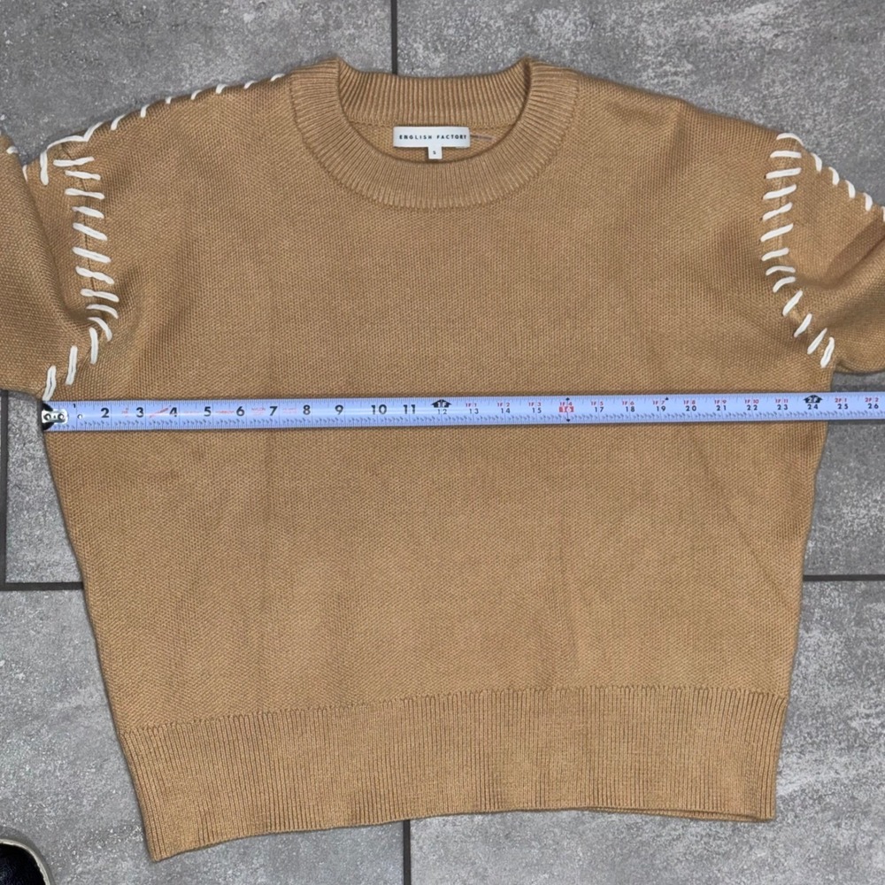 English Factory Whip Contrast Stitch Sweater Camel Relaxed Fit Long Sleeve Sz S - Picture 15 of 16